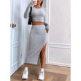 thumbnail image 5 of Casual Women'S Maxi Dress Long Sleeves Women'S Skirt Set Women'S Solid Color Casual Slim Fit Small Round Light Grey M, 5 of 8