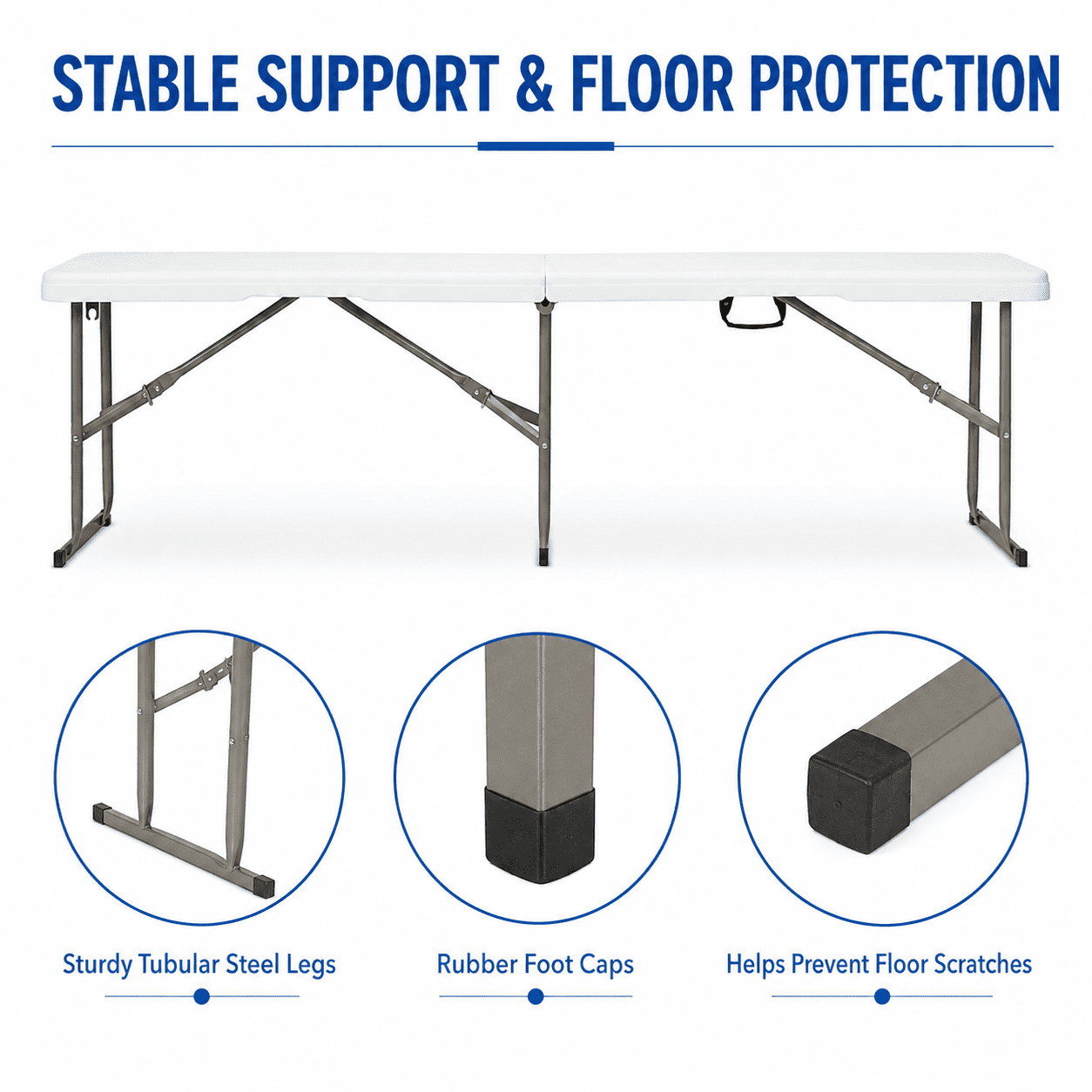 Alvantor 6 ft Portable Folding Bench, HDPE Plastic Indoor Outdoor Seat with Steel Frame, White, 1 Pack