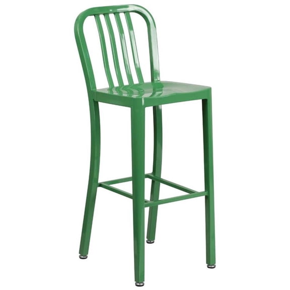 Bowery Hill Contemporary 30" Metal Vertical Slat Back Bar Stool in Green