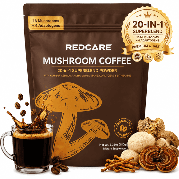 Organic Mushroom Coffee Powder Supplements Premium Arabica Coffee with Lion's Mane, Reishi, Chaga, Cordyceps, instant adaptogenic mushroom coffee for Focus, 6.35oz - 30 Servings