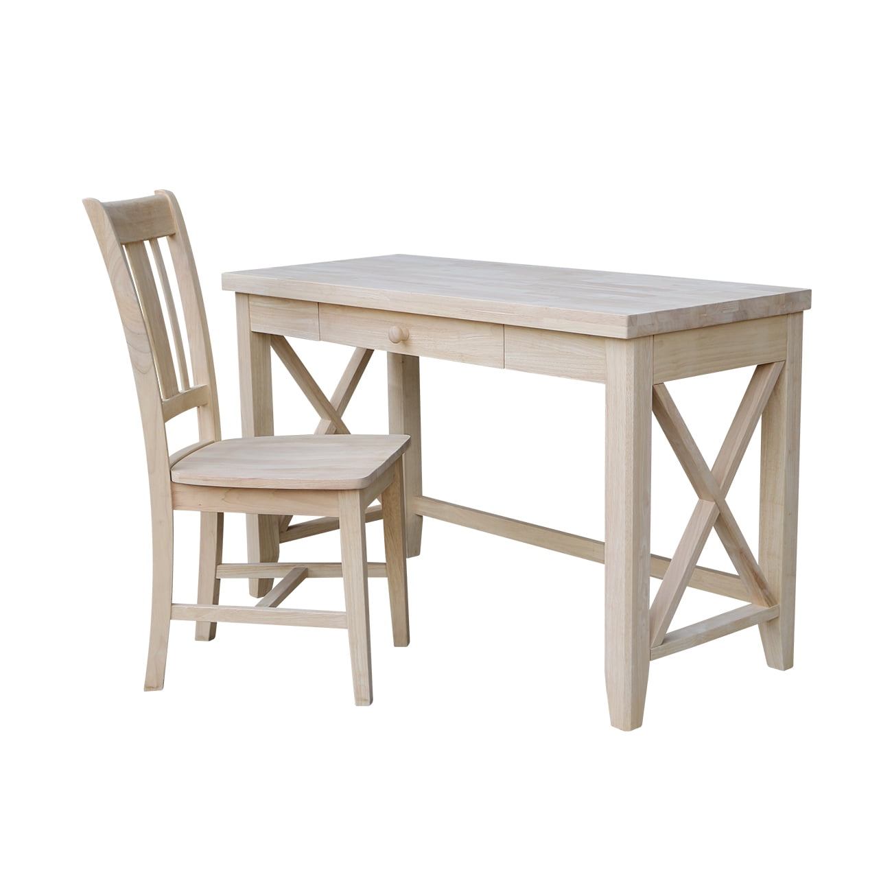 Hampton Solid Wood Desk And Chair Set Unfinished