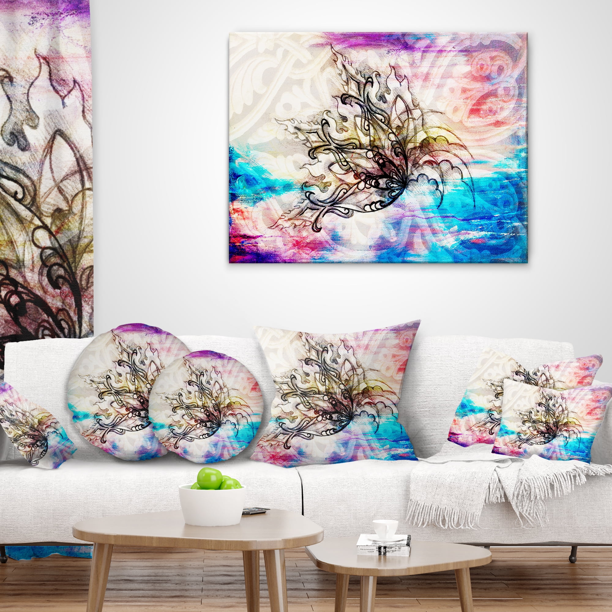 Designart Blue Paper Flower and Flame - Floral Throw Pillow - 16x16