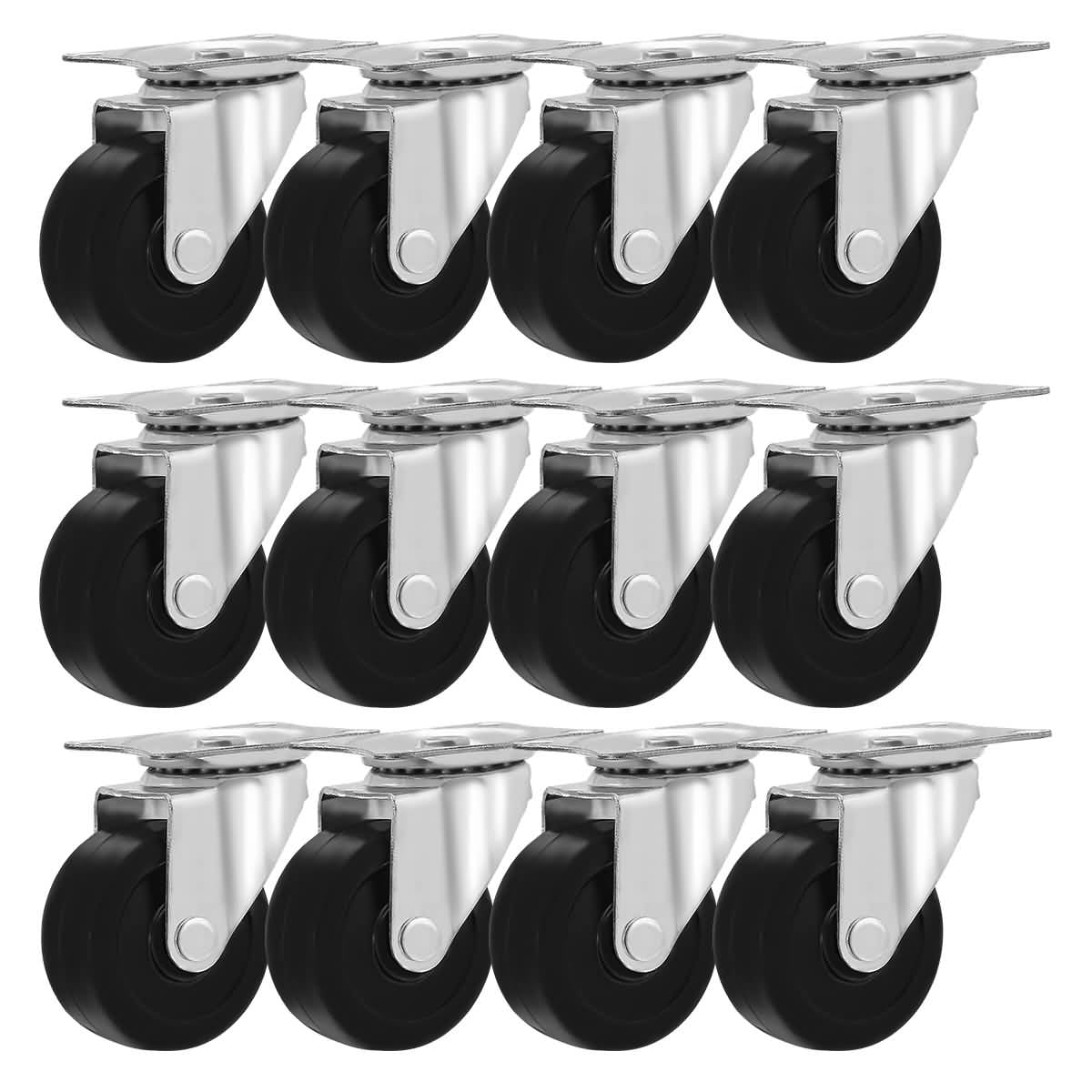 12 Pack 2" Swivel Caster Wheels Rubber Base with Top Plate & Bearing Heavy Duty 