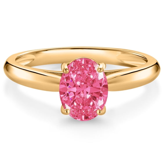Gem Stone King 10K Yellow Gold Fancy Pink Zirconia Solitaire Engagement Ring for Women (1.21 Cttw, Oval 8X6MM, Gemstone Birthstone, Size 7)