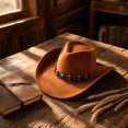 thumbnail image 6 of Qwertyu Western Cowboy Hat for Men Women Wide Brim Fedora Hat with Buckle Belt Fashion Vintage Jazz Cap Brown, 6 of 6