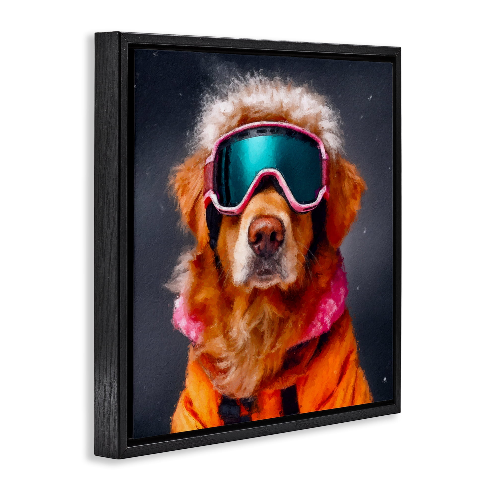 Ski Dog with Goggles Black Framed Floater Canvas Wall Art, design by Sean Parnell