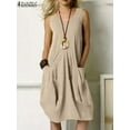thumbnail image 1 of Women Casual Scoop Neck Sleeveless Ruffled Mini Dress Solid Beach Sundress Oversized Loose Summer, 1 of 6