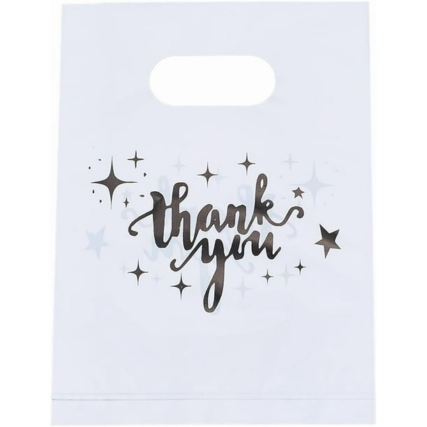 100 bolsas de plástico blancas de 8 x 6 pulgadas para agradecimientos, bolsas para dulces con asas, bolsas rectangulares para envolver regalos.