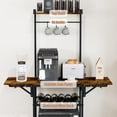 thumbnail image 3 of Coffee Bar Station, 5-Tier Corner Coffee Stand Station with 2 Foldable Shelves & Storage, Bakers Rack for Small Space, for Kitchen, Entryway, Living Room, with 3 S-Shaped Hooks, Rustic Brown, 3 of 8
