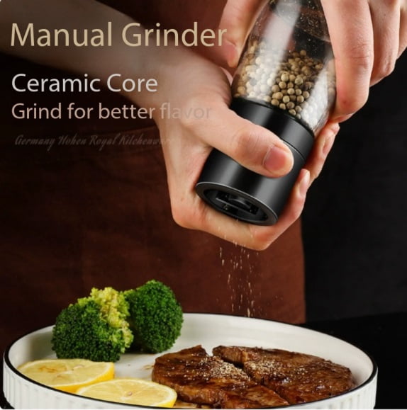 Manual Pepper Grinder - Portable and Easy to Use for Spices, Sea Salt, and More