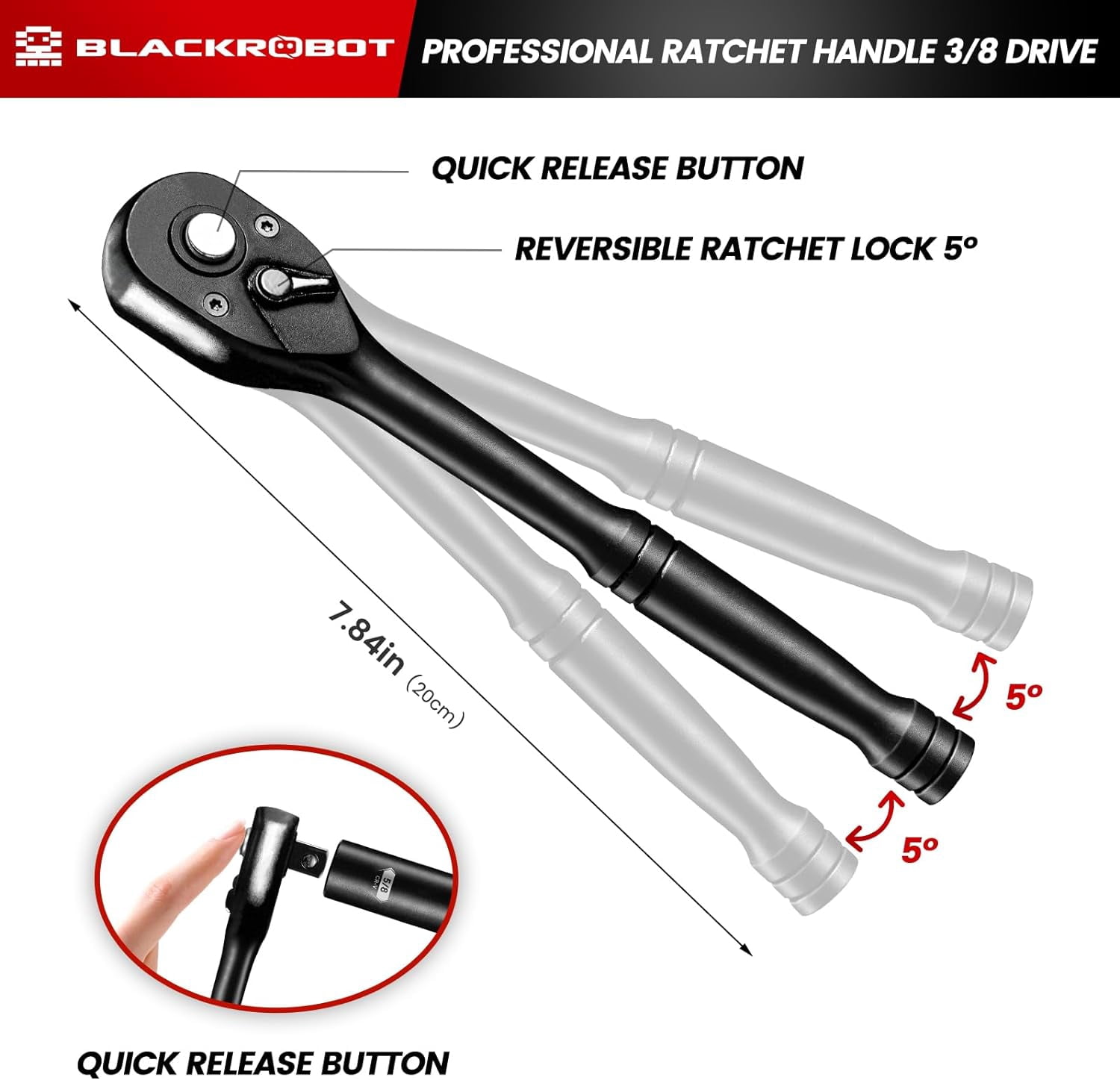3/8" Drive Impact Socket Set, 45 Pieces Standard SAE (1/4" to 3/4") and Metric (6-22 mm), 6 Point, 72-Tooth Ratchet Handle, 6" Extension Bar, Adapters, Universal Joint, Spark Plug Socket