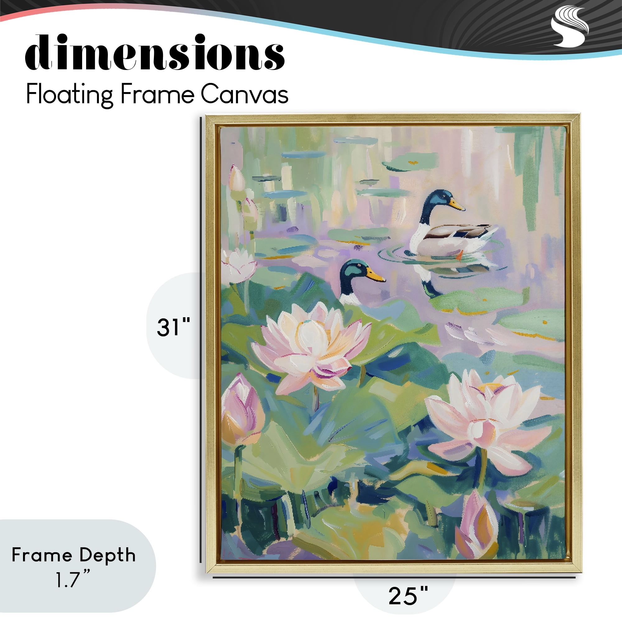 Stupell Industries Duck Pond with Lotus Flowers Gold Framed Floater Canvas Wall Art, design by The Prints Vibe