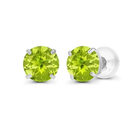 Decadence Genuine 10K Solid White Gold 4mm Round Natural Green Peridot August Birthstone Stud Earrings