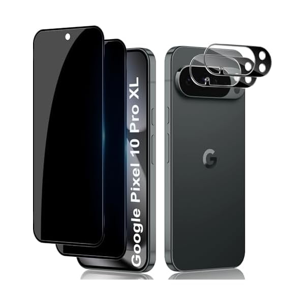 xixishop Privacy Tempered Glass for Google Pixel 10 Pro XL, 2+2 Pack Anti-Spy Screen Protector + Camera Lens Protection Film, 9H Hardness Anti-Scratch Anti-Peeping Protective Glass