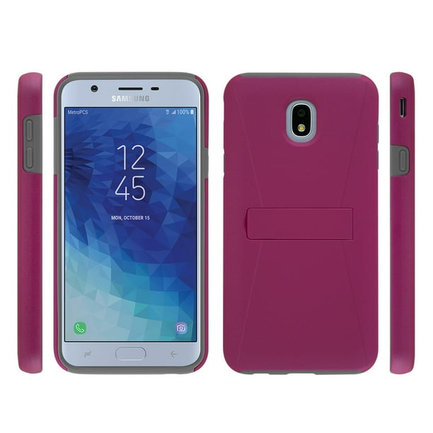 Metropcs Kick Two Piece Kickstand Shield Phone Case For Samsung Galaxy J7 Star Fuschia Grey Walmart Com Walmart Com