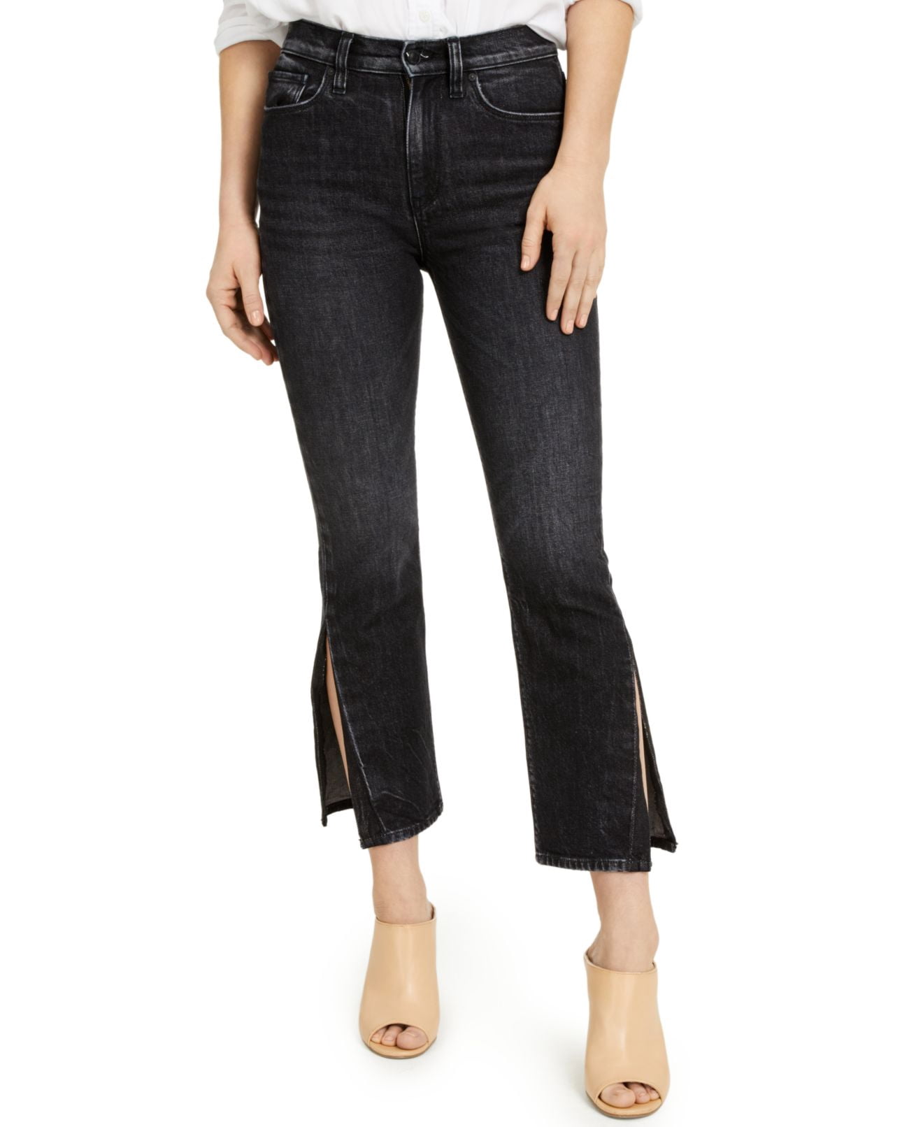 Jeans Denim Side-Slit Straight Stretch 
