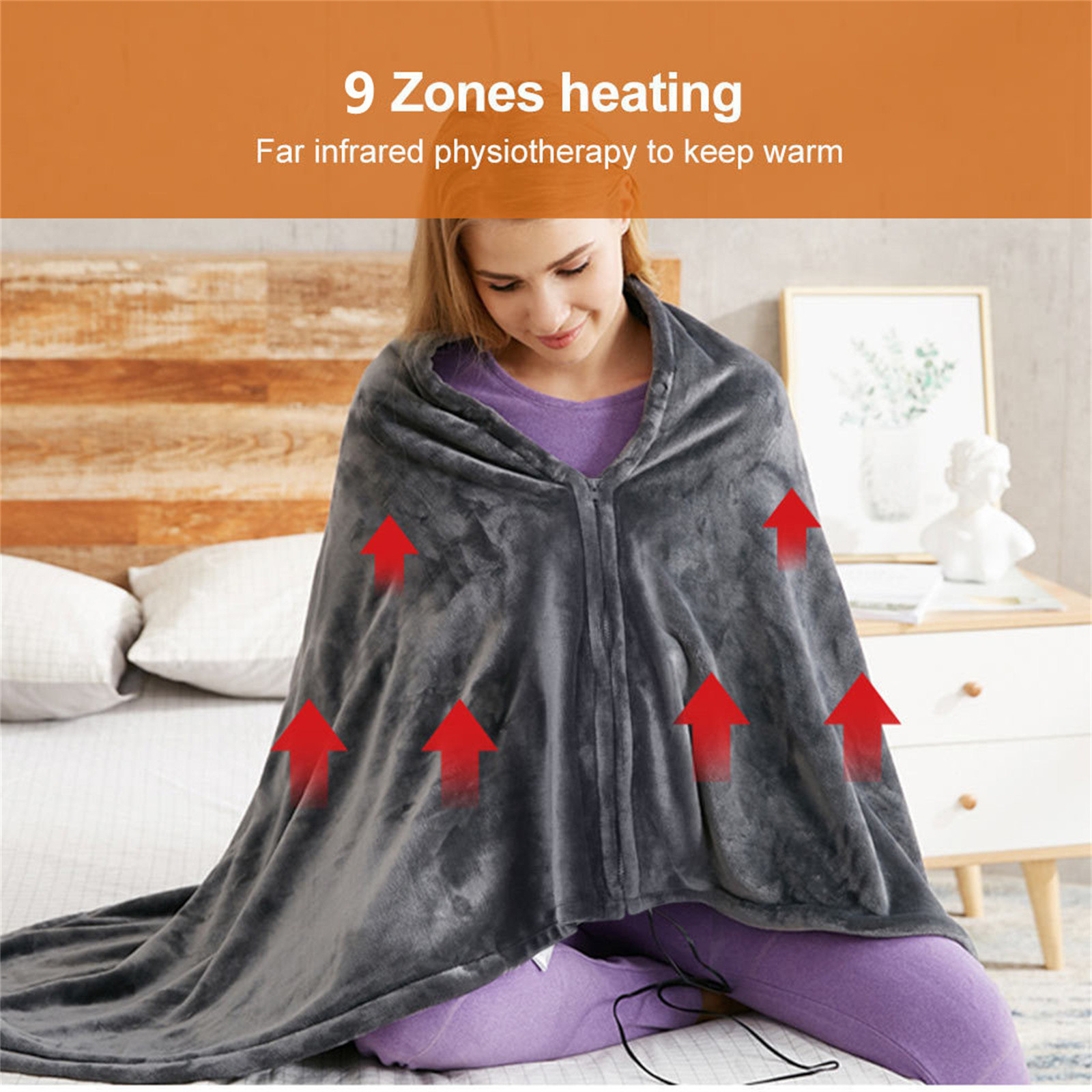 Cordless Heated Blanket, USB Battery Powered Wearable Throw with 3 Heat Settings, Portable Electric Heating Shawl for Outdoor Camping, Travel, Stadium Events