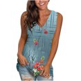 thumbnail image 1 of ICHUANYI Clearance Women's Sleeveless Summer Casual Tops V Neck Printing Sleeveless Vest Tops(Blue, XL) ICHUANYI WER2023080904714, 1 of 3