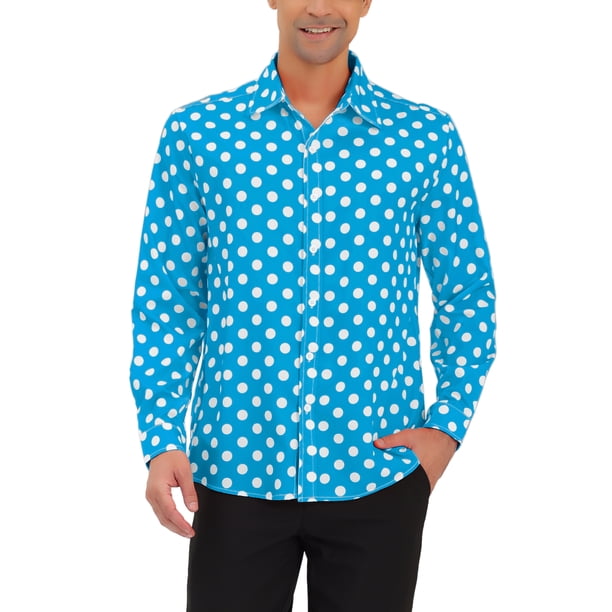 Camisa de Hombre INSPIRE CHIC con Patrón de Lunares, Cuello de Punta, Manga Larga, Botones, Talla 42, Azul