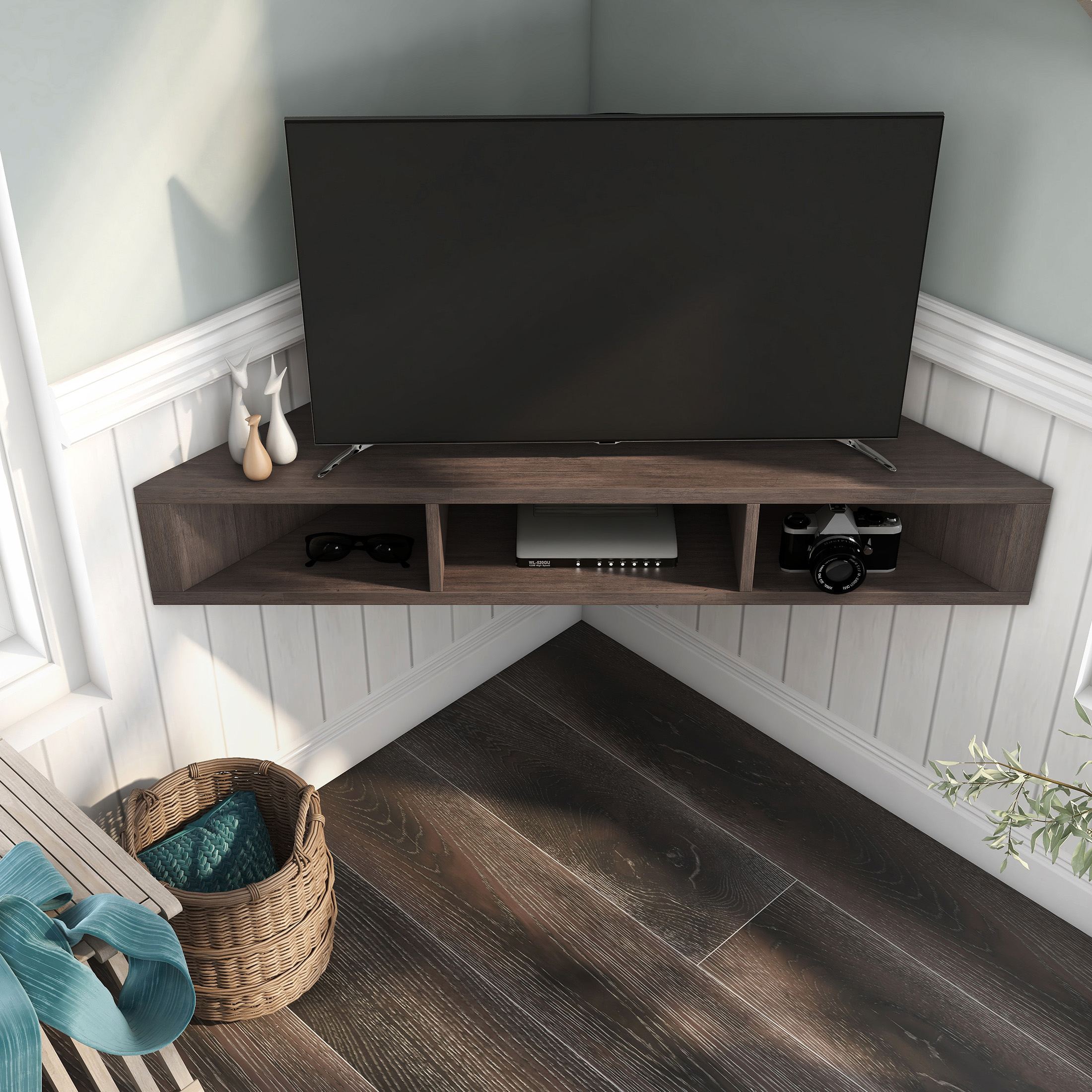 Furniture of America Emmeline 3-Shelf Floating TV Stand, 46", Walnut Oak