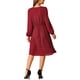 thumbnail image 3 of Vestido midi de mujer con capas, cuello en V, manga larga, cintura alta y bolsillos en color rojo vino, 3 of 5