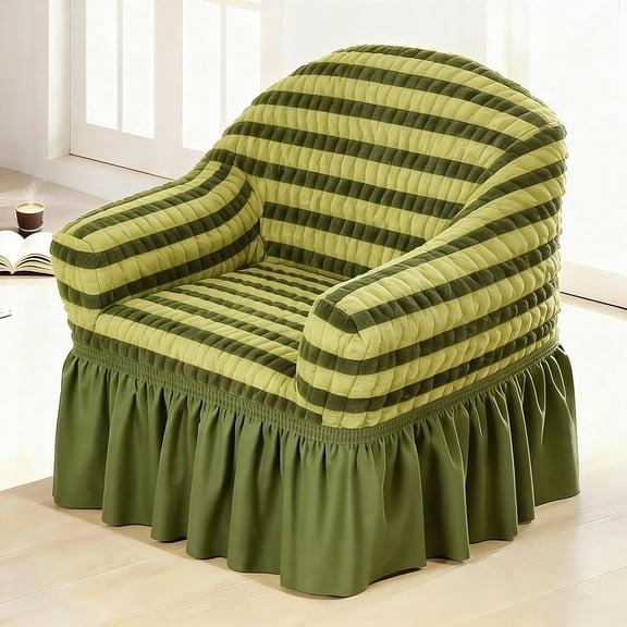 suxuMhao 1 Piece Dark Green & Green Armchair Sofa Cover, 1 Seater 35-55 Inch, Single Sofa Chair Cover, Accent Chair Cover, Stretch Couch Covers with Ruffled Skirt, Soft Slipcover for Home Decor