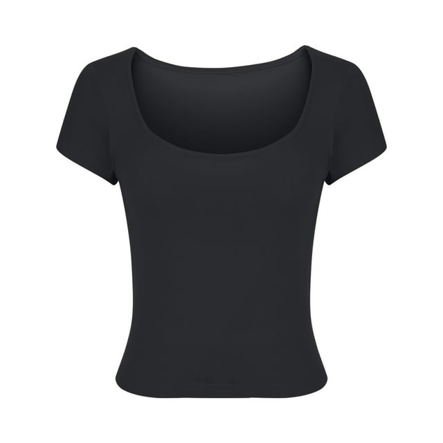 Timegard Hauts de Sortie pour Femmes Col Rond Manches Courtes Couleur Unie Confortable Décontracté Crop Top Basique