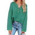 thumbnail image 4 of HSHDLDF Women's Oversized Sweaters Batwing Long Sleeve Loose V Neck Button Henley Tops Pullover Knit Jumper, 4 of 5
