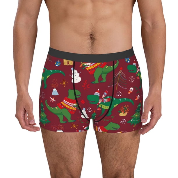 Balery Dinosaur Christmas Happy New Year Calzoncillos bóxer para hombre, ropa interior de algodón suave y transpirable con cinturilla de nailon-Medium