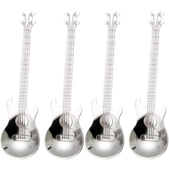 Gitarre Kaffee Tee Loeffel, 4 Stueck Edelstahl Musikalische Kaffee Loeffel Tee Loeffel Ruehrloeffel Zucker Loeffel (Silber)