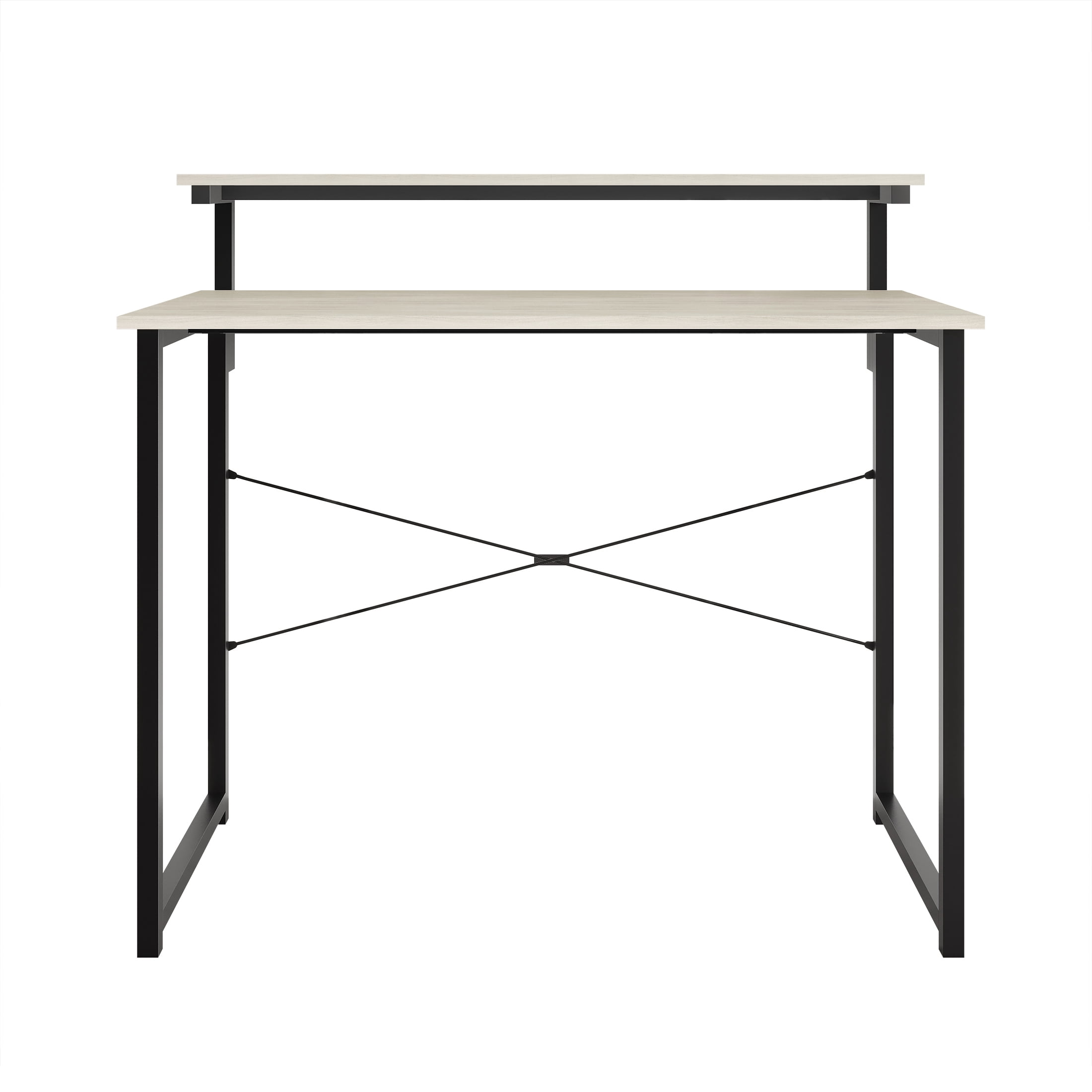 Castle Place Minimalist 39" Metal Computer Desk With Shelf, Light Grey