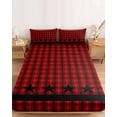 thumbnail image 2 of Twin Sze Fitted Sheet Set - Red Black Plaid 2 Piece Bedding Sets 16" Deep Pocket Fitted Sheet with 1 Pillowcase, Country Vintage Star Abstract Gingham Brushed Microfiber Hotel Luxury Bed Sheets, 2 of 9