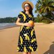 thumbnail image 4 of Easygdp Banana para Vestido Transpirable de Mujer, Vestido Suelto de Manga Corta con Pliegues y Bolsillos para el Verano, 4 of 6