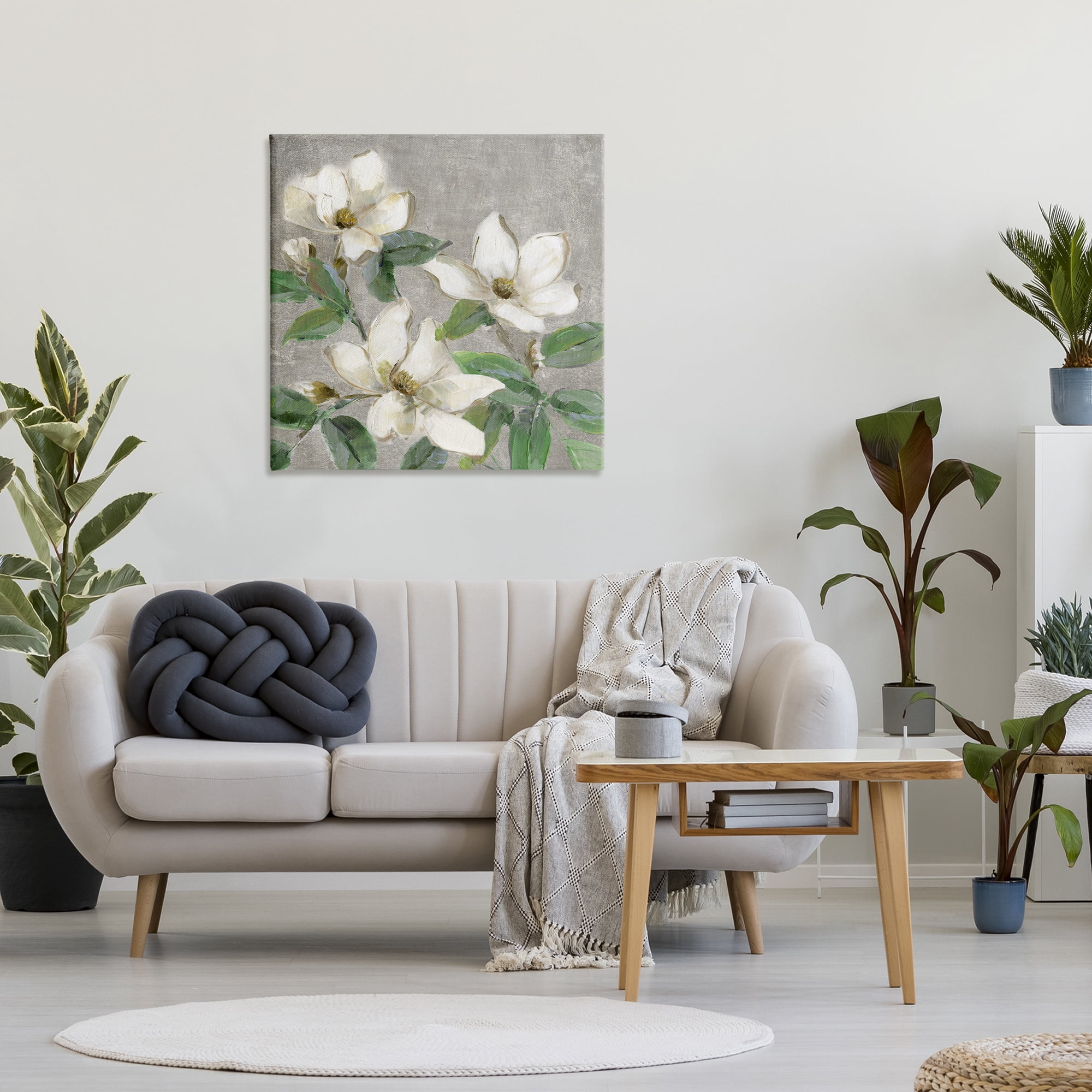 Stupell Industries Ivory Magnolias on Grey Canvas Wall Art, design by Sally Swatland