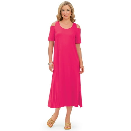 The Hop Cape Coral Women's Cold Shoulder Cotton Jersey Knit Casual Dress with Scoop Neckline, X-Large, Coral ()