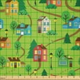 thumbnail image 2 of Ambesonne Summer Fabric by the Yard Microfiber, Buildings Houses Trees Plan, 3 Yards, Green Azure Blue and Mustard, 2 of 4