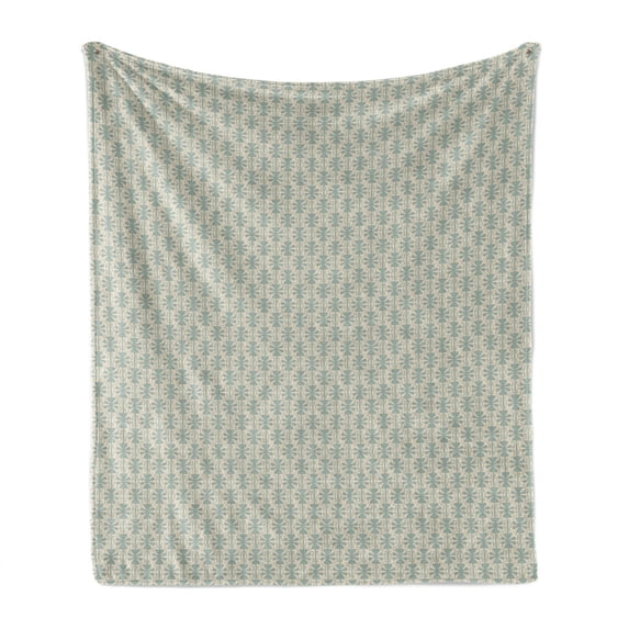 Antique Soft Flannel Fleece Blanket, Geometrical Flower Motifs on Stripes with Weathered Look Victorian Style, Cozy Plush for Indoor and Outdoor Use, 60" x 80", Sage Green and Beige, by Ambesonne