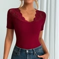 thumbnail image 5 of WCMZJ Women Lace Crop Tops Sexy Summer Shot Sleeve Shirts V Neck Blosues Going Out Y2K Trendy Basic Fitted T Shirts Wine L, 5 of 9