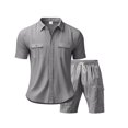 thumbnail image 6 of Vekome 2 Piece Sets for Men Summer Big and Tall Linen Solid Color Travel Outfits with Pockets Trave Matching Set Short Sleeve Button down Shirts Shorts Casual Beach Vacation Clothes, 6 of 8
