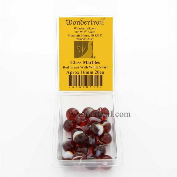 Red Transparent with White Swirl 16mm Glass Marbles Pack of 20 Wondertrail