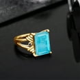 thumbnail image 4 of Gem Stone King 18K Yellow Gold Plated Silver Green Turquoise and Blue Created Sapphire Engagement Ring for Women (5.04 Cttw, Gemstone Birthstone, Emerald Cut 14X10MM, Size 5), 4 of 5