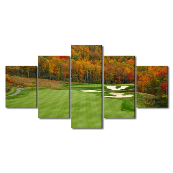 TISHIRON 5PCS Framed Canvas Wall Art Set,60"x32" North Carolina Mountains Golf Course Canvas Art Decor