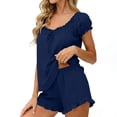thumbnail image 7 of Yuanlook Womens Ruffle Pajamas Set 2 Piece Soft Pj Round Neck Short Sleeve Tops and Shorts Bride Pjs for Wedding Day Set Size S-XXL, 7 of 7