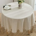 thumbnail image 2 of DJN Table Cloth Round Tablecloth 60 Inch Cotton Linen Table Cloths With Tassel Boho Table Cover For Kitchen Dining Room Tabletop Decorations Farmhouse Coffee Picnics Suit For Round 30 48" Table, 2 of 8