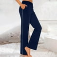 thumbnail image 3 of Scyoekwg Womens Wide Leg Pants Elastic Sports Waist Wide Leg Pants with Pocket Comfy Lightweight Classic Solid Color Fashion Casual Baggy Pants Trousers (Navy,L), 3 of 6