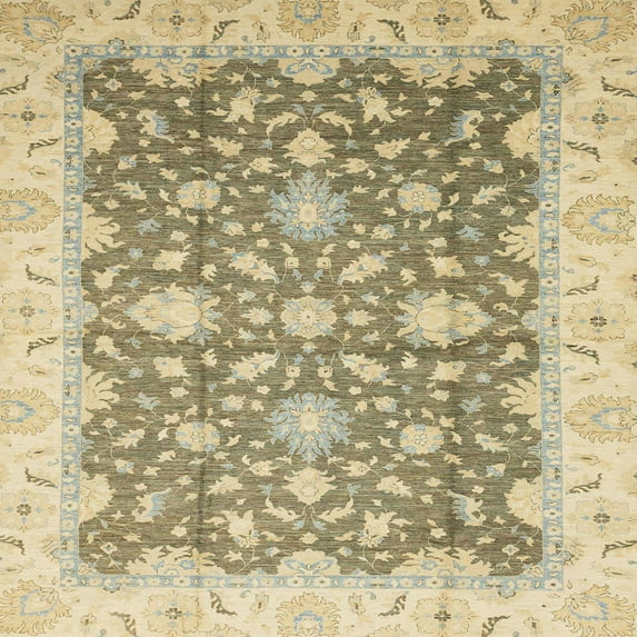 Ahgly Company Indoor Square Abstract Dark Almond Brown Oriental Area Rugs, 4' Square