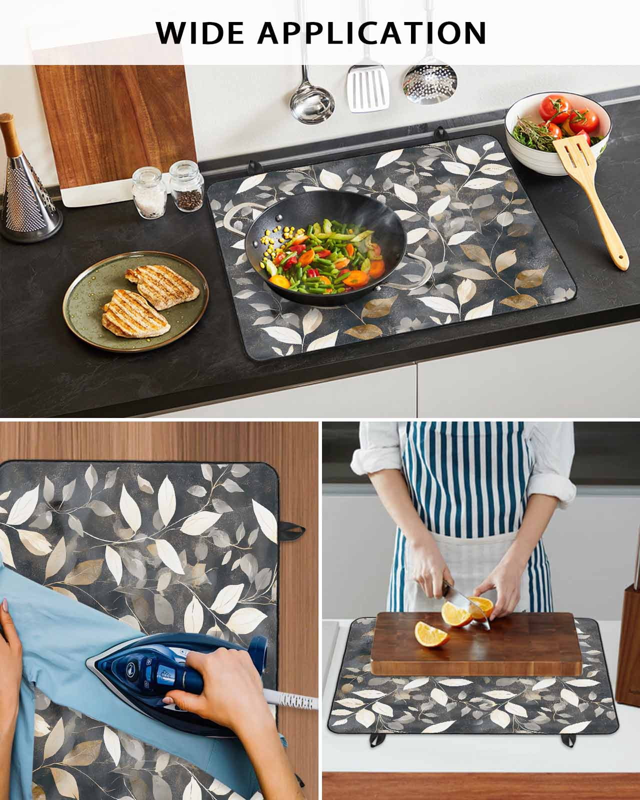 nqOlkjepod Large Induction Cooktop Protector Mat 36"x21", Brown White Leaves Stove Top Covers for Electric Stove, Farmhouse Vintage Botanical Plants Stove Burner Cover Mats, Glass Top Stove Cover
