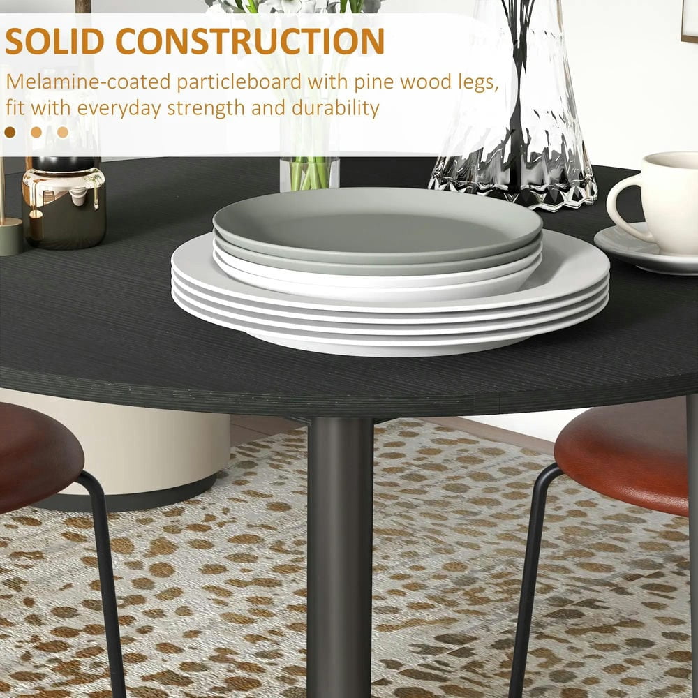 GVN Folding Dining Table, Round Drop Leaf Kitchen Table for Small Spaces with Wood Legs, Black