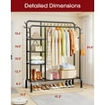 thumbnail image 2 of Clothes Rack - Double-Rod Clothing Rack with Built-In Hooks & Shelves, Multi-Functional Wardrobe Closet for Bedroom, Living Room, Entryway, 41.3" x 15.3" x 59.8", Black, 2 of 4