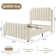thumbnail image 4 of Cama Queen Tapizada con Cabecero Alto - Diseño de Canales Verticales, Acabado en Terciopelo Crema y Ribete con Tachuelas - Estructura de Plataforma sin Necesidad de Somier, 4 of 8